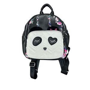 Betsey Johnson Panda Face Floral Backpack Black White Quilted